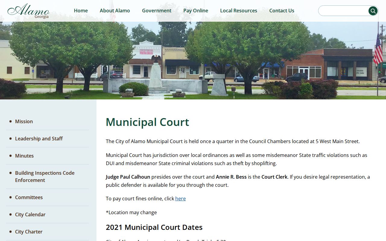 Alamo court docket official municipal court page