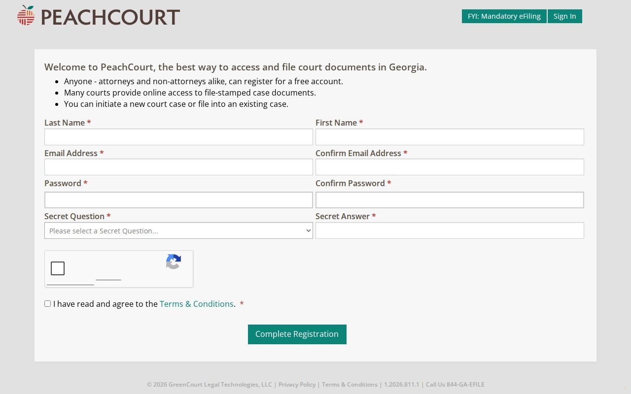 Wheeler County case lookup PeachCourt registration fields