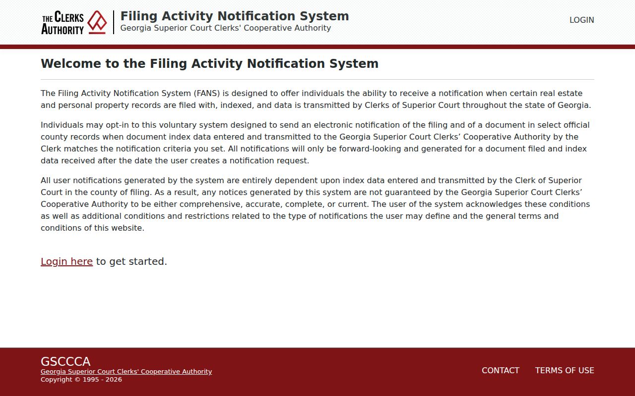 Wheeler County court record FANS service screen