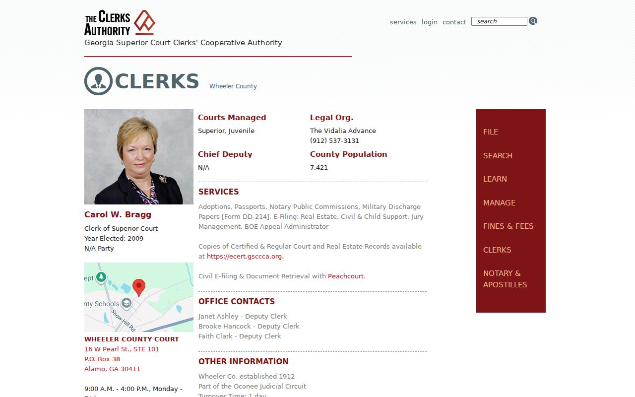 GSCCCA profile for the Wheeler County Clerk of Superior Court