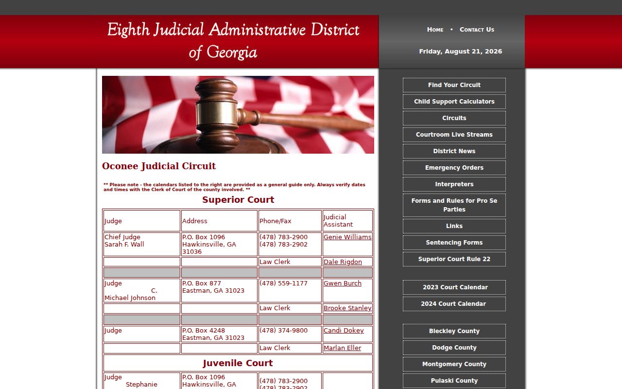 Oconee Judicial Circuit information serving Wheeler County